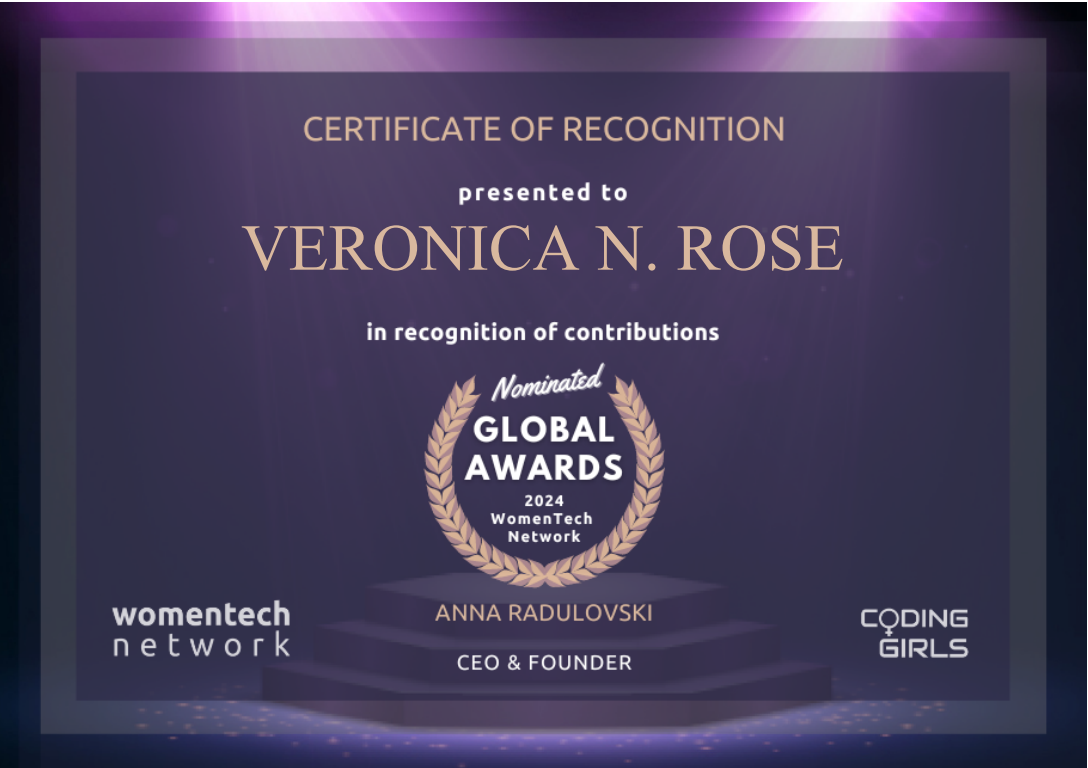 Certificate of Recognition -  WomenTech Network